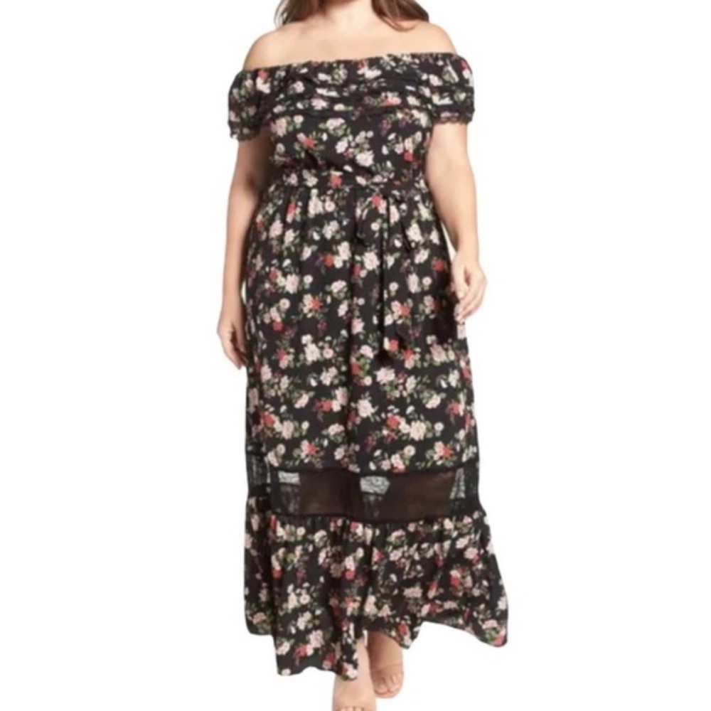 City Chic Black Floral Off-Shoulder Maxi Dress